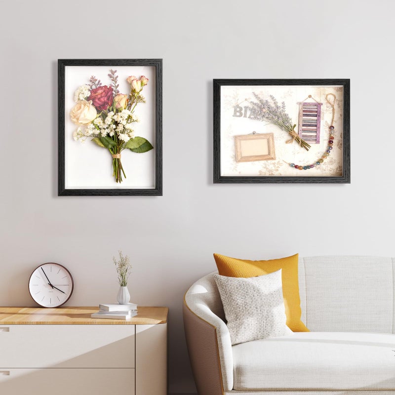 SMZCTYI 2 Pack Shadow Box Frame 11"x 14" - Wood Deep Shadowbox with Glass Shadow Boxes Display Cases Suitable for Photos, Dried Flowers, Handicrafts Picture Frames for Wall Hanging Tabletop (Black) - Image 2