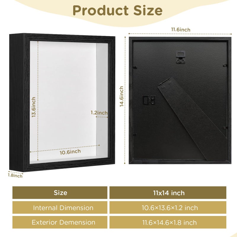 SMZCTYI 2 Pack Shadow Box Frame 11"x 14" - Wood Deep Shadowbox with Glass Shadow Boxes Display Cases Suitable for Photos, Dried Flowers, Handicrafts Picture Frames for Wall Hanging Tabletop (Black) - Image 3