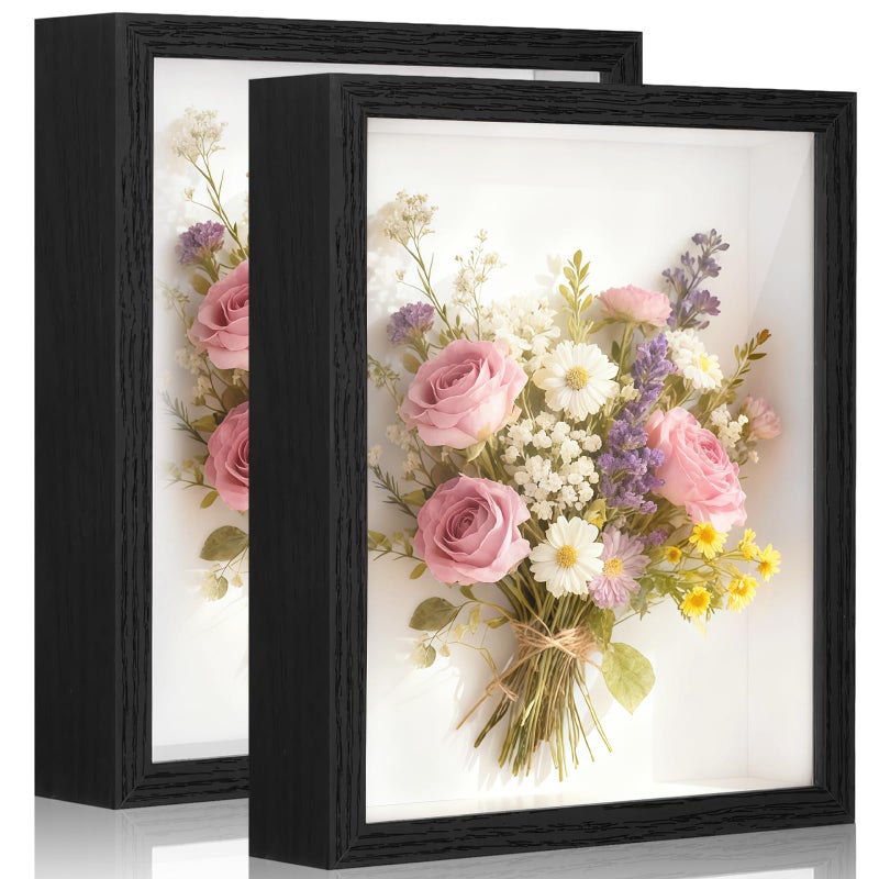 SMZCTYI 2 Pack Shadow Box Frame 11"x 14" - Wood Deep Shadowbox with Glass Shadow Boxes Display Cases Suitable for Photos, Dried Flowers, Handicrafts Picture Frames for Wall Hanging Tabletop (Black) - Image 1