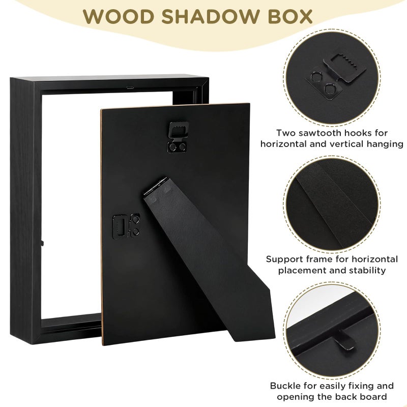 SMZCTYI 2 Pack Shadow Box Frame 11"x 14" - Wood Deep Shadowbox with Glass Shadow Boxes Display Cases Suitable for Photos, Dried Flowers, Handicrafts Picture Frames for Wall Hanging Tabletop (Black) - Image 4
