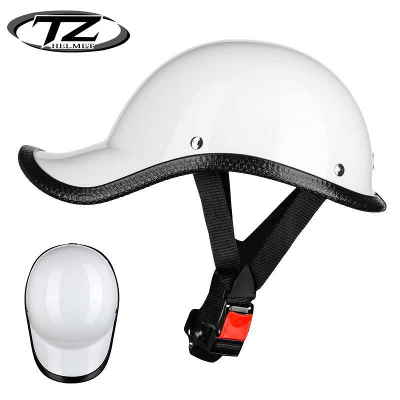 Generic Summer Breathable Mens Moped Helmet Retro Motorcycle Cruiser Half Cap White positive and negative 2 bands 