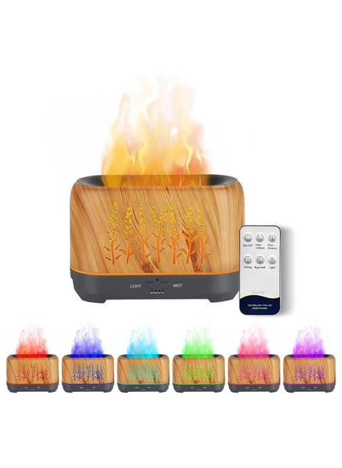 Flame Aroma Diffuser Humidifier Essential Oil Diffuser with 7 LED Light Colors with Remote Control, 200ml (Wooden Color)