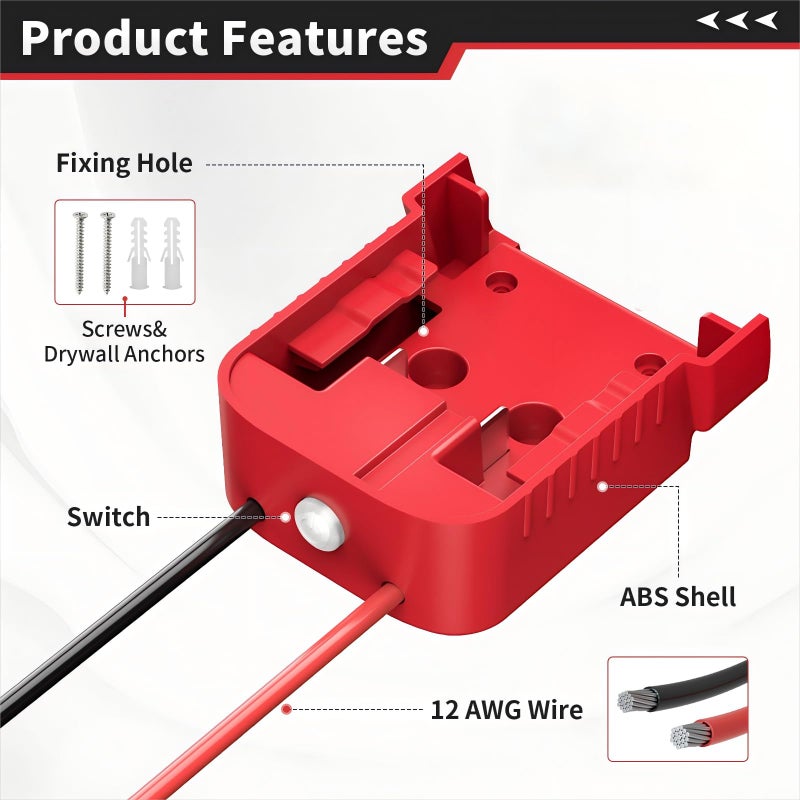 Kzreect Battery Adapter with Switch, Over-Discharge Protection, Compatible with Milwaukee 18V Battery,Converter for DIY Rc Car Toys Robotics and Truck, 12 AWG Wire, 1 Pack - Image 4