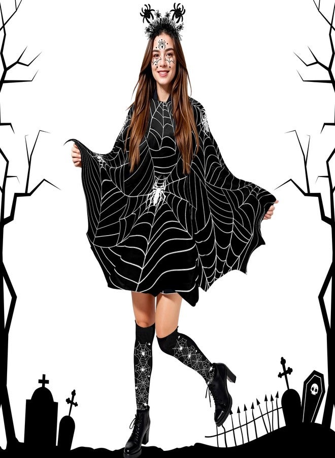 Asekonc Halloween Spider Web Headpiece Black Widow Headdress with Sheer Spider Web Arm Lace Glove , faux flowers, choker necklace and earrings，Halloween Costume Set Fits for Woman . - Image 2