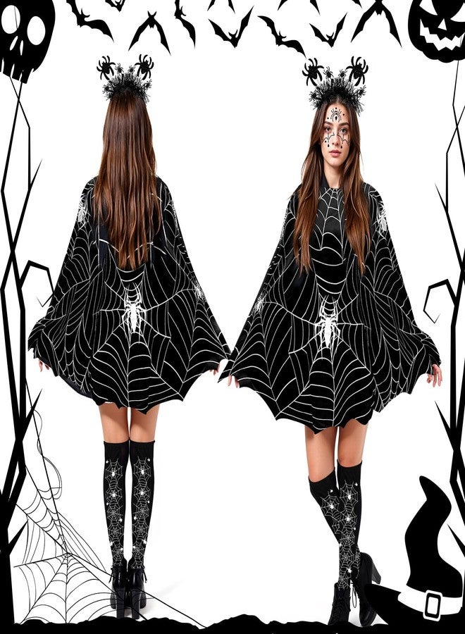 Asekonc Halloween Spider Web Headpiece Black Widow Headdress with Sheer Spider Web Arm Lace Glove , faux flowers, choker necklace and earrings，Halloween Costume Set Fits for Woman . - Image 3