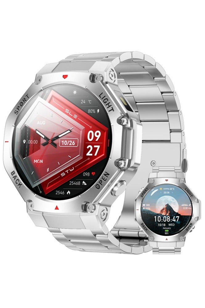 رولستيمي ساعة ذكية للرجال ، 1.53 " هد/410 مللي أمبير بطارية الساعات الذكية مع مصباح ليد جيب لالروبوت دائرة الرقابة الداخلية اللياقة البدنية المقتفي مع تتبع النوم ، الفضة الصلب - Image 1