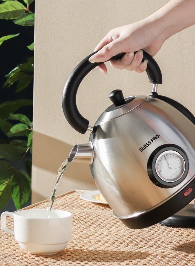 Swiss Pro+ Retro Kettle 1.8L 2200W - Silver - SP-WK2200BS - Image 2