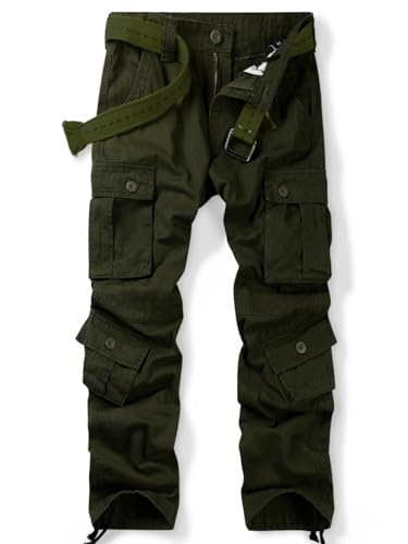 OCHENTA Mens Cotton Casual Cargo Work Pants with 8 Pockets Military Tactical Combat Army Green 32