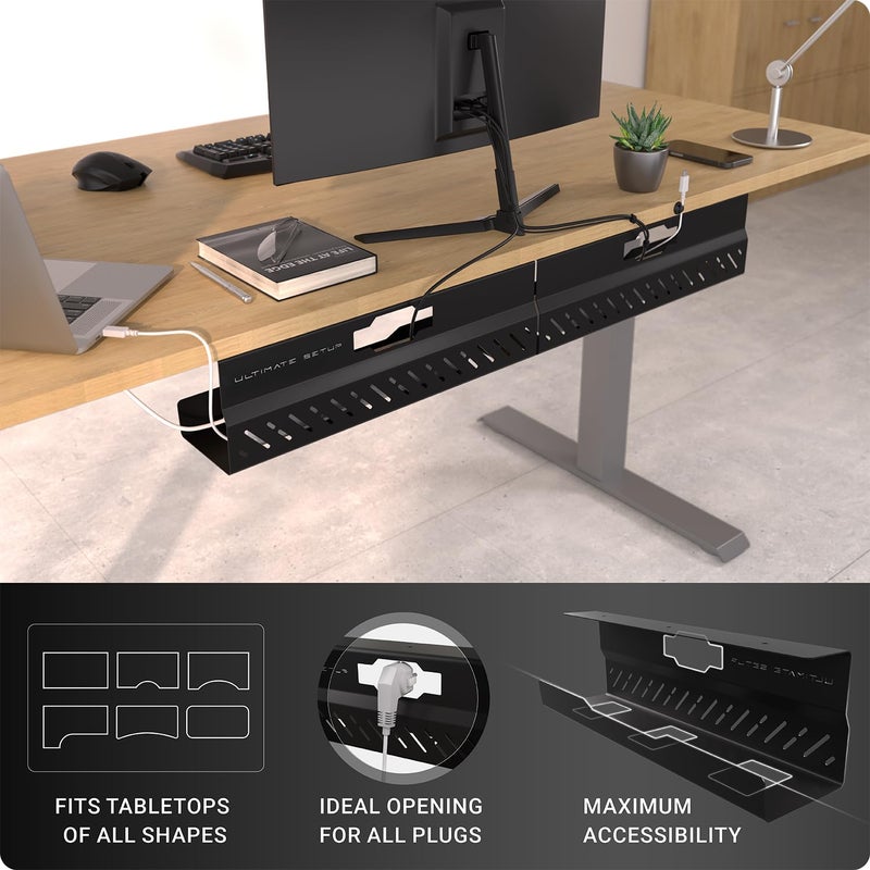 Ultimate Setup Under Desk Cable Management Tray no Drill â€“ Wire Management - Cord Organizer â€“ Huge Load Capacity â€“ Under Desk Cable Tray no Drill (Black, 2 Pieces Set) - Image 2