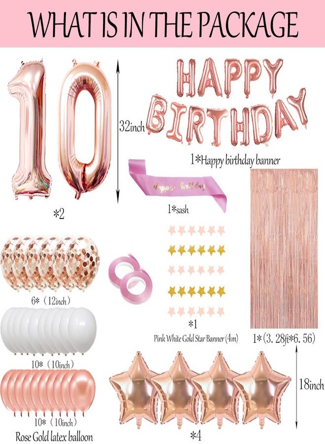 Fancypartyshop 10th Birthday Decorations - Rose Gold Happy Birthday Banner and Sash with Number 10 Balloons Latex Confetti balloons Ideal for Girl 10 years old birthday (10th birthday) - Image 2