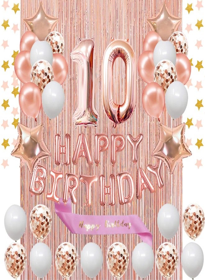 Fancypartyshop 10th Birthday Decorations - Rose Gold Happy Birthday Banner and Sash with Number 10 Balloons Latex Confetti balloons Ideal for Girl 10 years old birthday (10th birthday) - Image 1