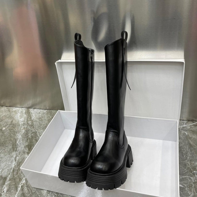 Increased Thick Bottom Slimming But Knee Knight High Boots 2024 European Explosions Fleece-Lined Inequality Tide - Image 2