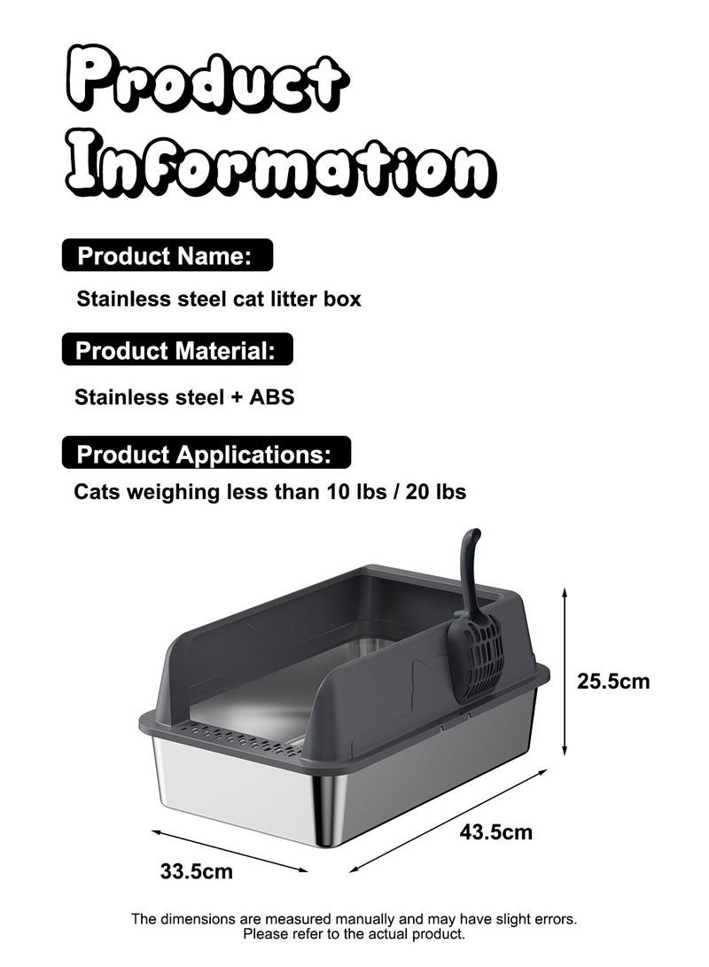 Kidle Large Stainless Steel Cat Litter Box with Litter Scoop Cat Toilet Cat Litter Tray High Wall Side Shell Non-Sticky Anti Splashing and Easy Clean 33.5*43.5*25.5cm - Image 5