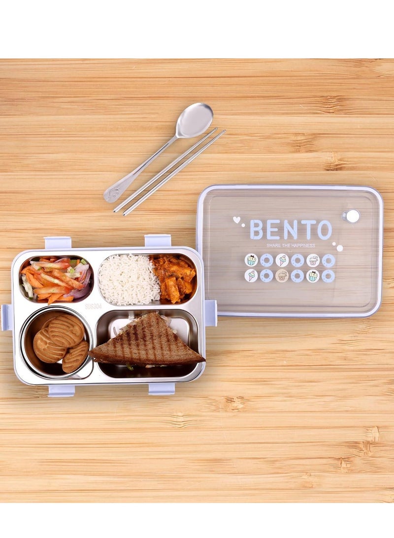 Laxon 7092 Bento stainless steel lunch box 850ml 4 Compartment with spoon - Purple  - Image 5