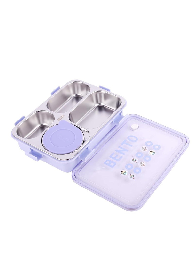 Laxon 7092 Bento stainless steel lunch box 850ml 4 Compartment with spoon - Purple  - Image 3
