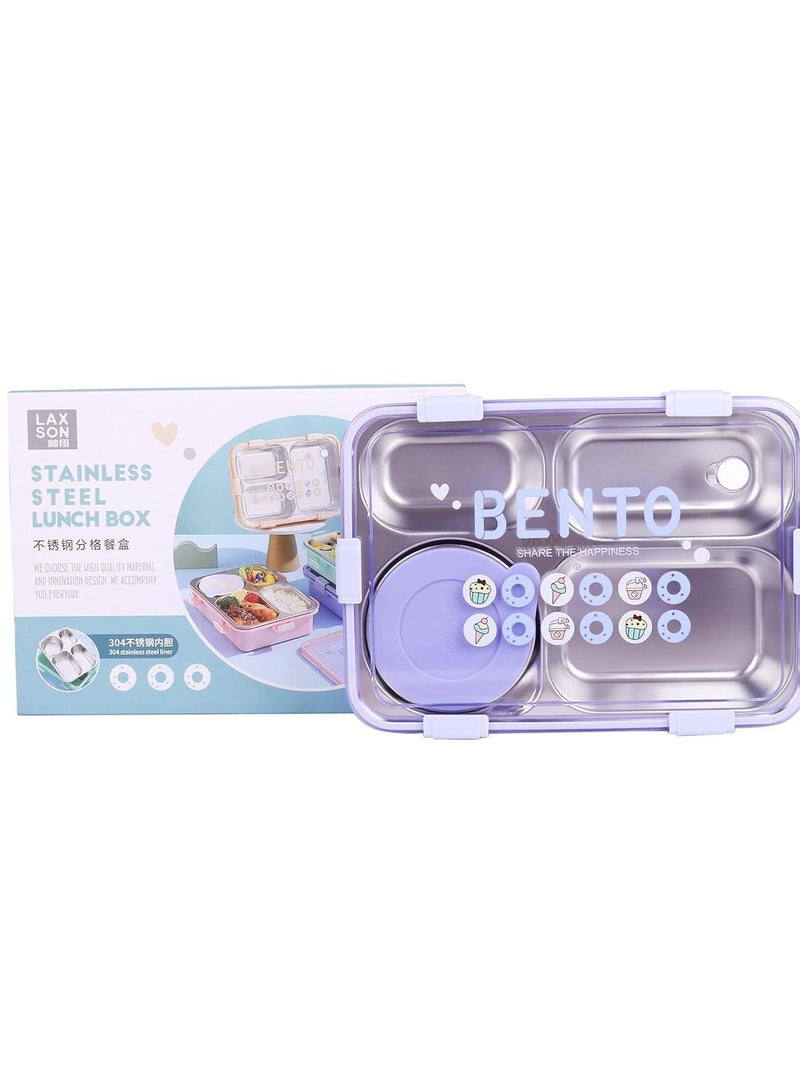 Laxon 7092 Bento stainless steel lunch box 850ml 4 Compartment with spoon - Purple  - Image 4