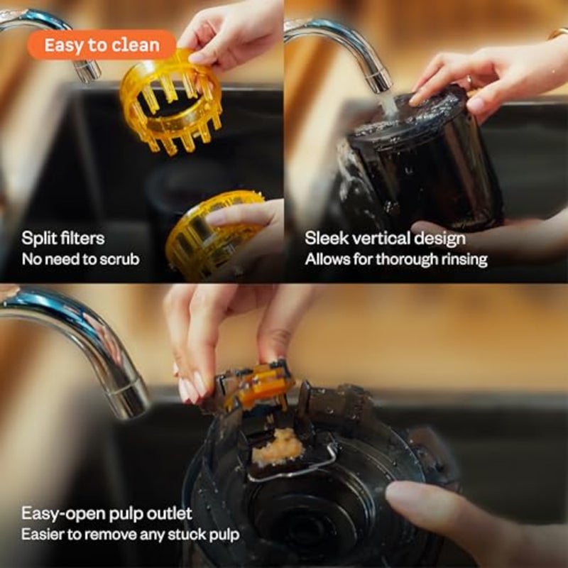 Home cold press juicer for fruits, veggies, coconut milk stainless steel body black 40 RPM high nutrition extraction, intelligent auto reverse, XL hopper, easy clean safety features - Image 4