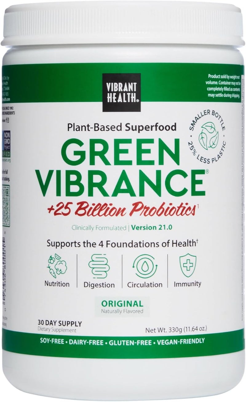 Vibrant Health Green Vibrance Includes 65 PlantBased Superfoods 25 Billion Probiotics Fiber Adaptogens  Enzymes 30 Servings - Image 1
