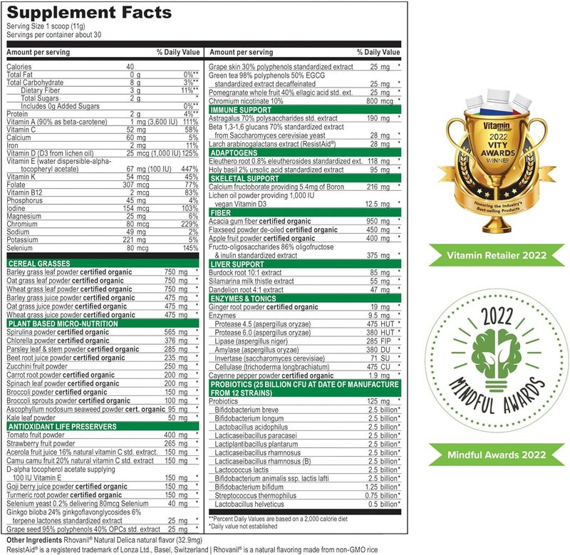 Vibrant Health Green Vibrance Includes 65 PlantBased Superfoods 25 Billion Probiotics Fiber Adaptogens  Enzymes 30 Servings - Image 4