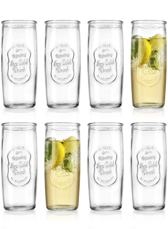 Glaver's Set of 8 Highball Glass Cups 20 OZ Stemless Tall Drinking Glasses For Everyday Use, Vintage Ice Cold Logo Tumbler Glassware for Bar, Juice, Cocktails, Beer, Water glasses. - Image 2