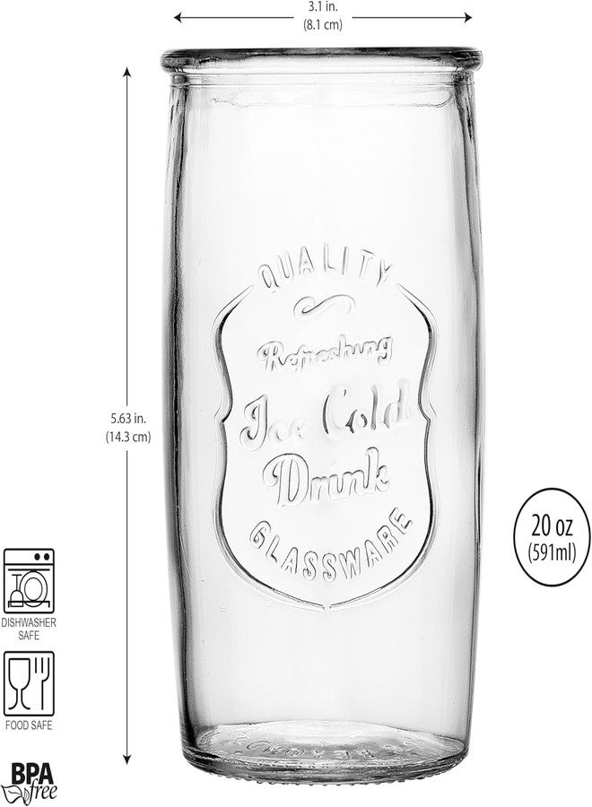 Glaver's Set of 8 Highball Glass Cups 20 OZ Stemless Tall Drinking Glasses For Everyday Use, Vintage Ice Cold Logo Tumbler Glassware for Bar, Juice, Cocktails, Beer, Water glasses. - Image 3