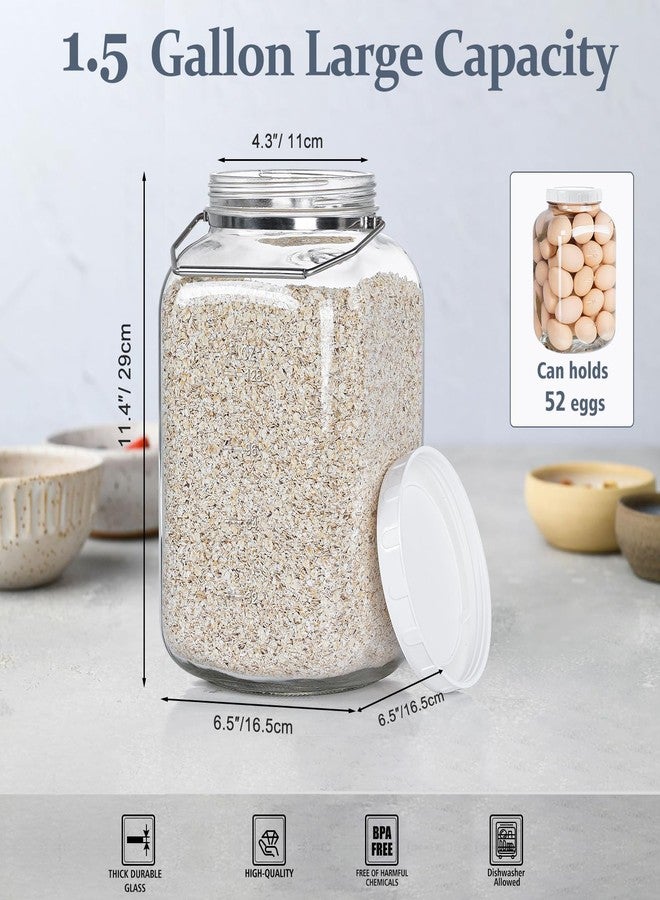 Folinstall 2 Pack 1.5 Gallon Glass Jar with Lid Wide Mouth, Large Mason Jar with Airtight Screw Lid and Handle, Clear Glass Storage Containers with 2 Scale Mark for Flour, Cookie, Candy, Kombucha and Fermention - Image 3