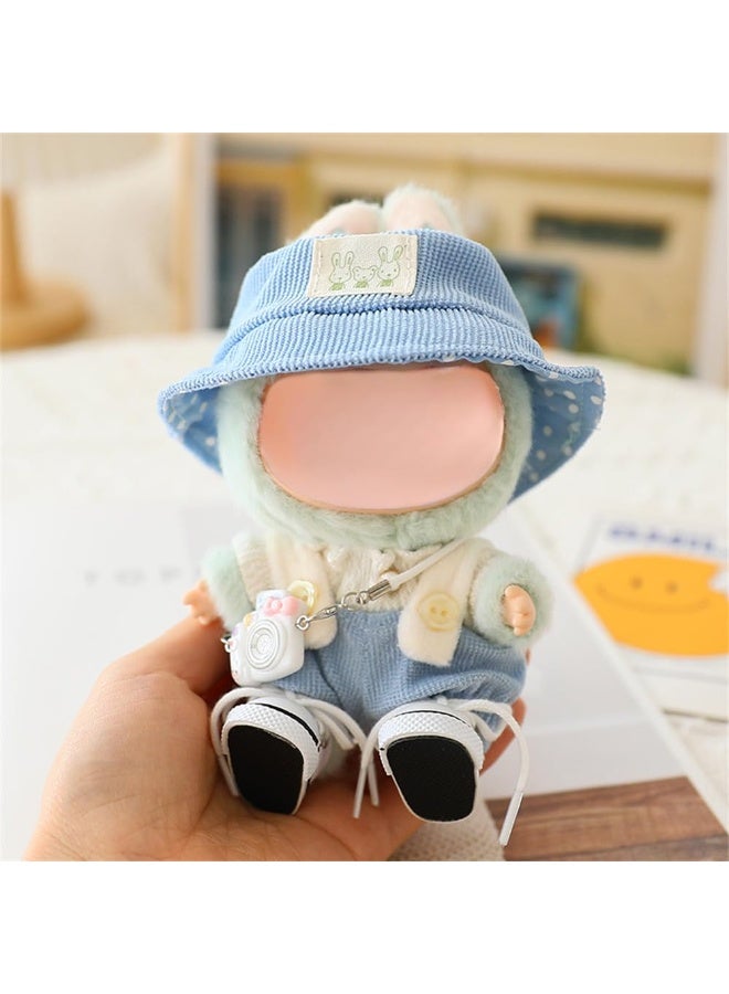 5-Piece Doll Clothes Accessories Set for 15 & 17cm Dolls, Bib Pants, Hat, Sweater, Shoes & Camera, Stylish Overalls Replacement Doll Clothing, Blue (No Doll Included) - Image 4