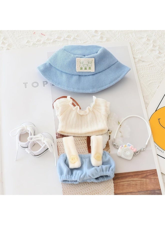 5-Piece Doll Clothes Accessories Set for 15 & 17cm Dolls, Bib Pants, Hat, Sweater, Shoes & Camera, Stylish Overalls Replacement Doll Clothing, Blue (No Doll Included) - Image 2