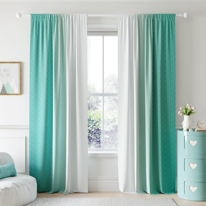 OMBRE 100 BLACKOUT CURTAINS 96 INCHES LONG 2 PANELS FOR BOYS BEDROOM TEAL WHITE GRADIENT PATTERNED LIGHT BLOCKING THERMAL INSULATED ROD POCKET WINDOW TREATMENT DRAPES