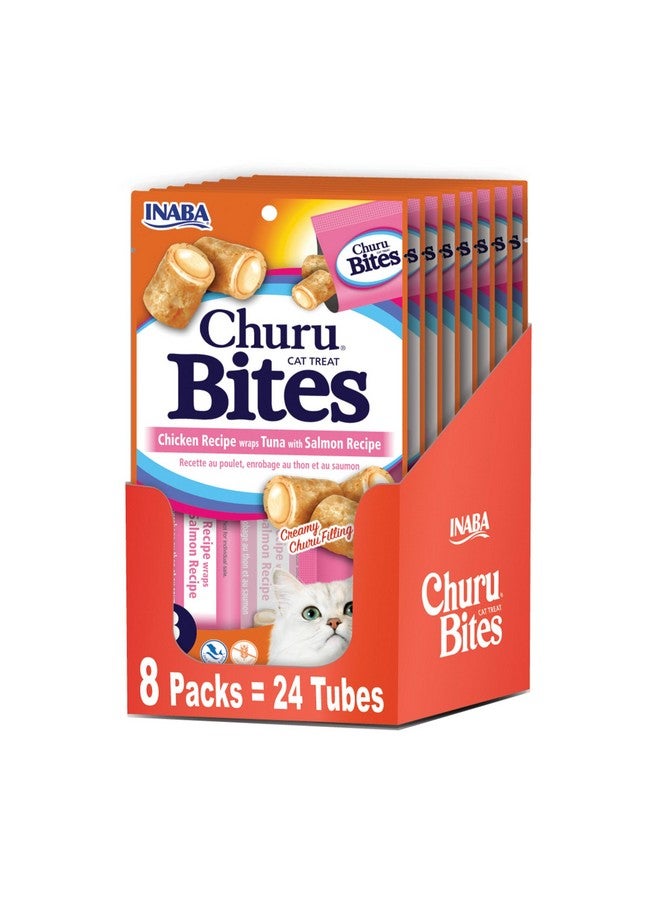 Inaba Churu Bites for Cats, Soft Baked Chicken Churu Filled Cat Treats with Vitamin E, 0.35 Ounces Each Tube, 24 Tubes Total (3 per Pack), Tuna with Salmon Recipe - Image 1