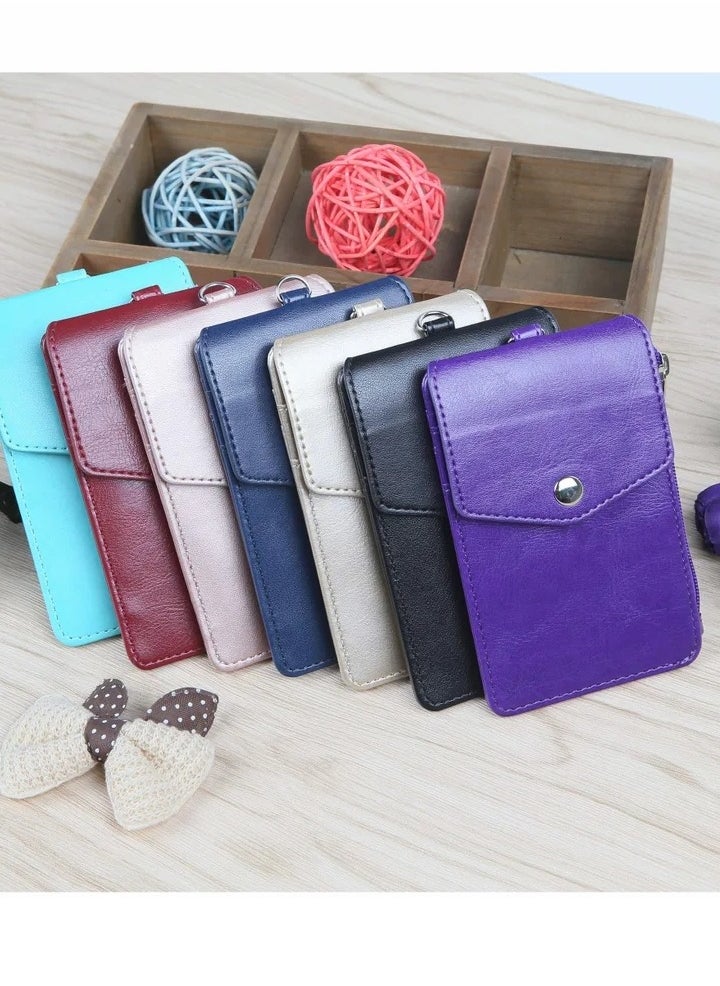 Generic Badge Holder with Zipper PU Leather ID Card Wallet 1 Clear Window and 3 Slots Secure Cover Nylon Lanyard for Office School ID, Credit Cards, Driver Licence  - Image 3