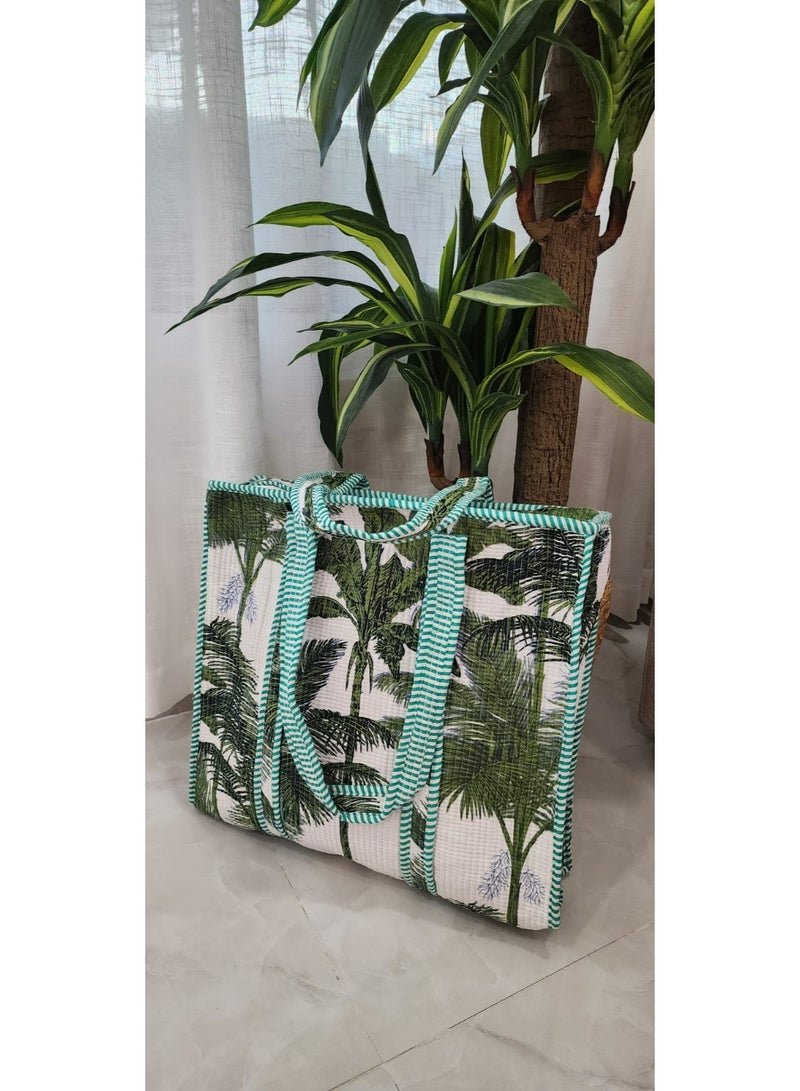 باشن ديستريكت حقيبة مبطنة من القطن، حجم كبير يمكنك استخدامها كحقيبة تسوق أو حقيبة سوق أو حقيبة شاطئ - Image 1