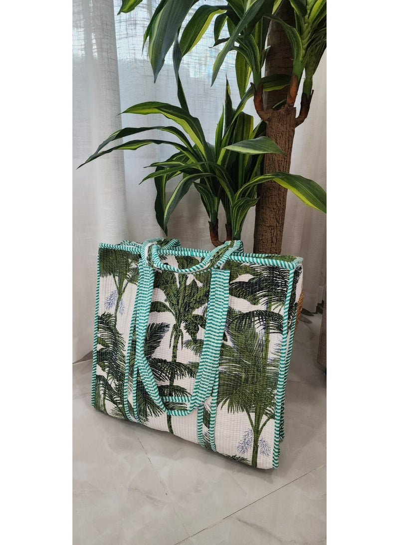 باشن ديستريكت حقيبة مبطنة من القطن، حجم كبير يمكنك استخدامها كحقيبة تسوق أو حقيبة سوق أو حقيبة شاطئ - Image 2