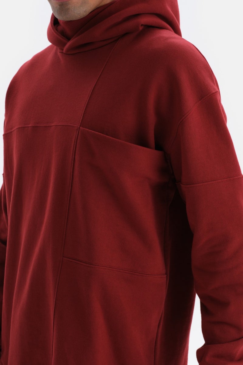 Claret Red Pocket Detailed Hooded Sweatshirt