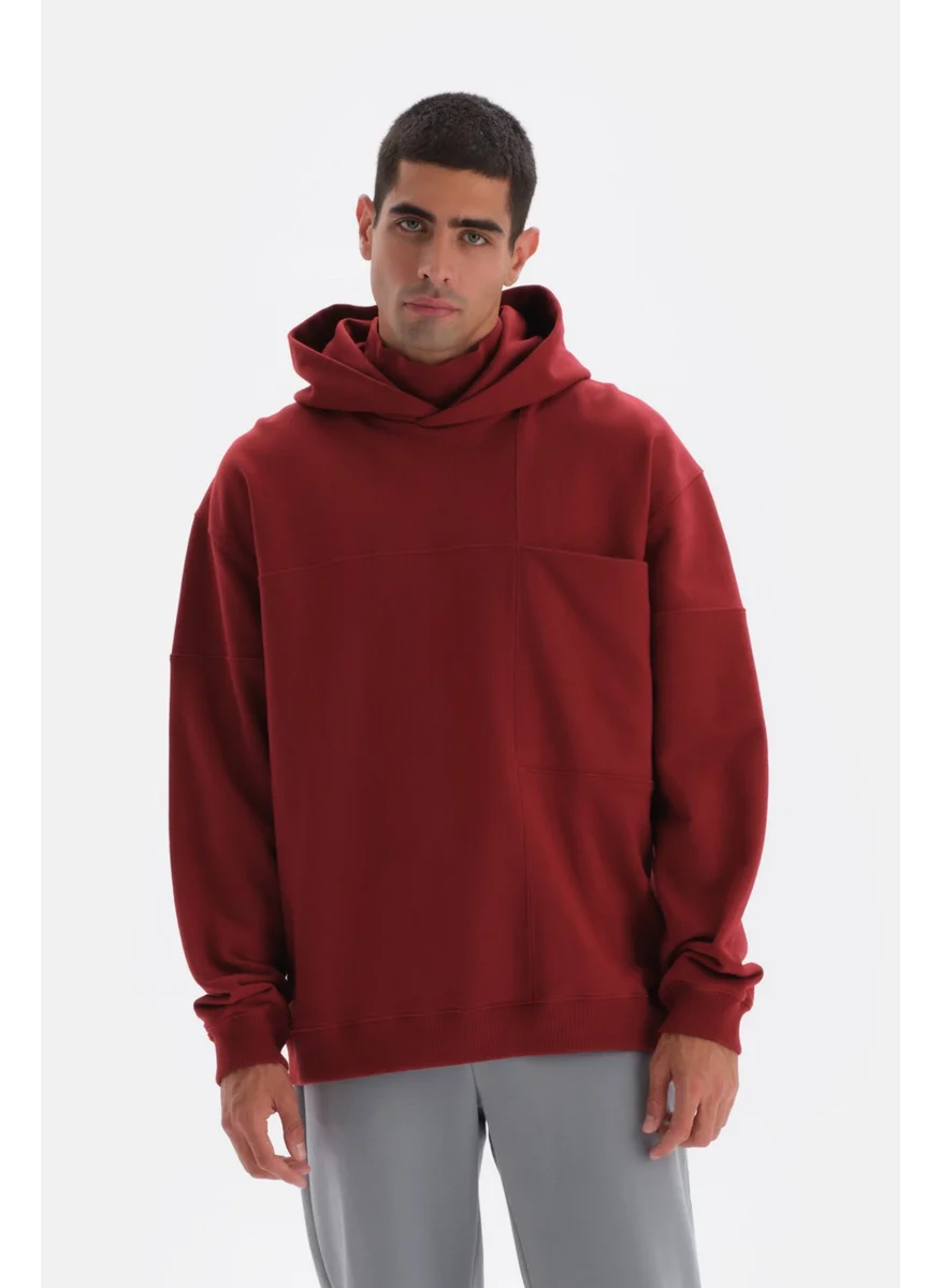 dagi Claret Red Pocket Detailed Hooded Sweatshirt