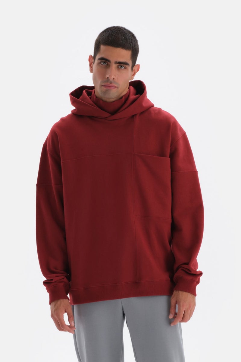 Claret Red Pocket Detailed Hooded Sweatshirt