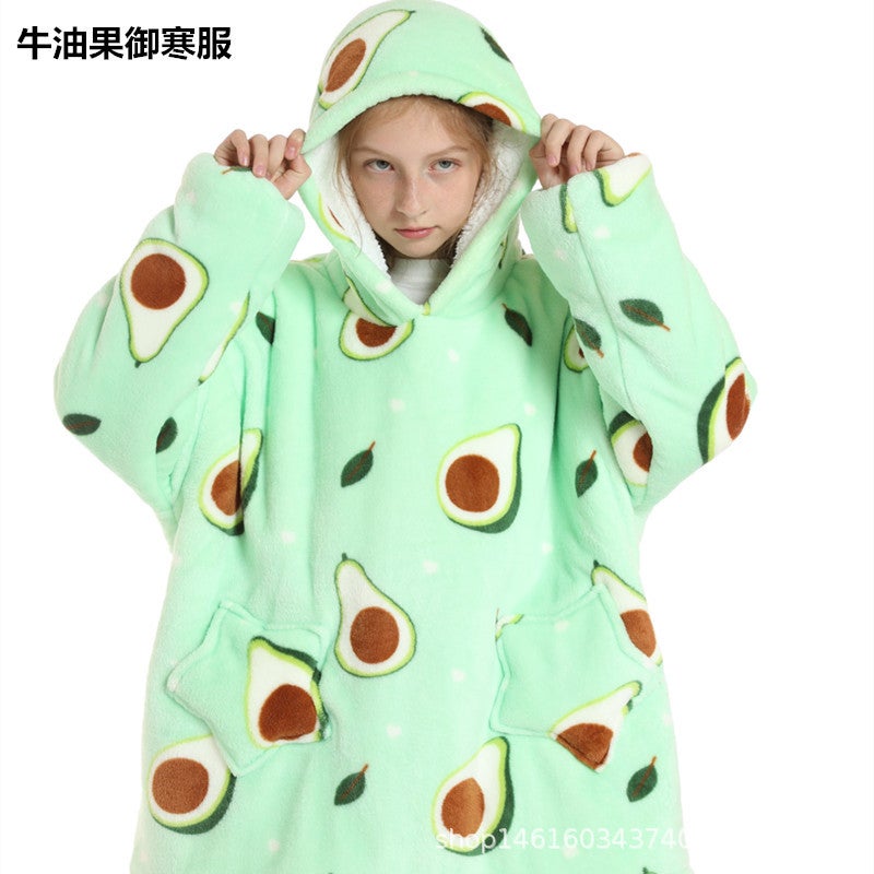 Printed Lazy Clothes Pullover Fleece Hooded Robe Tv Blanket Outdoor Cotton Clothing Cold-Proof Clothing Cartoon Warm Clothing - Image 4