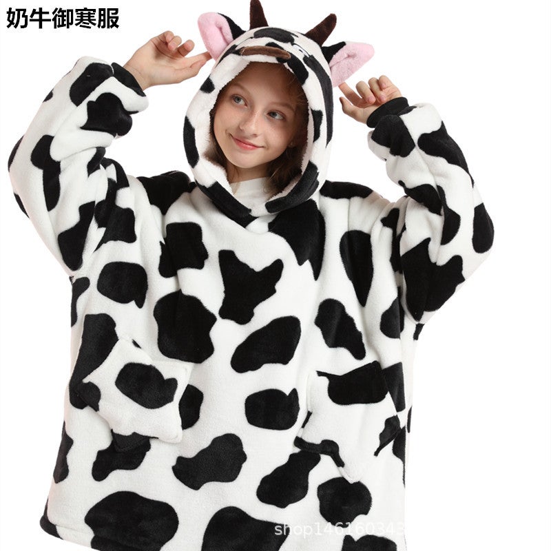 Printed Lazy Clothes Pullover Fleece Hooded Robe Tv Blanket Outdoor Cotton Clothing Cold-Proof Clothing Cartoon Warm Clothing - Image 5