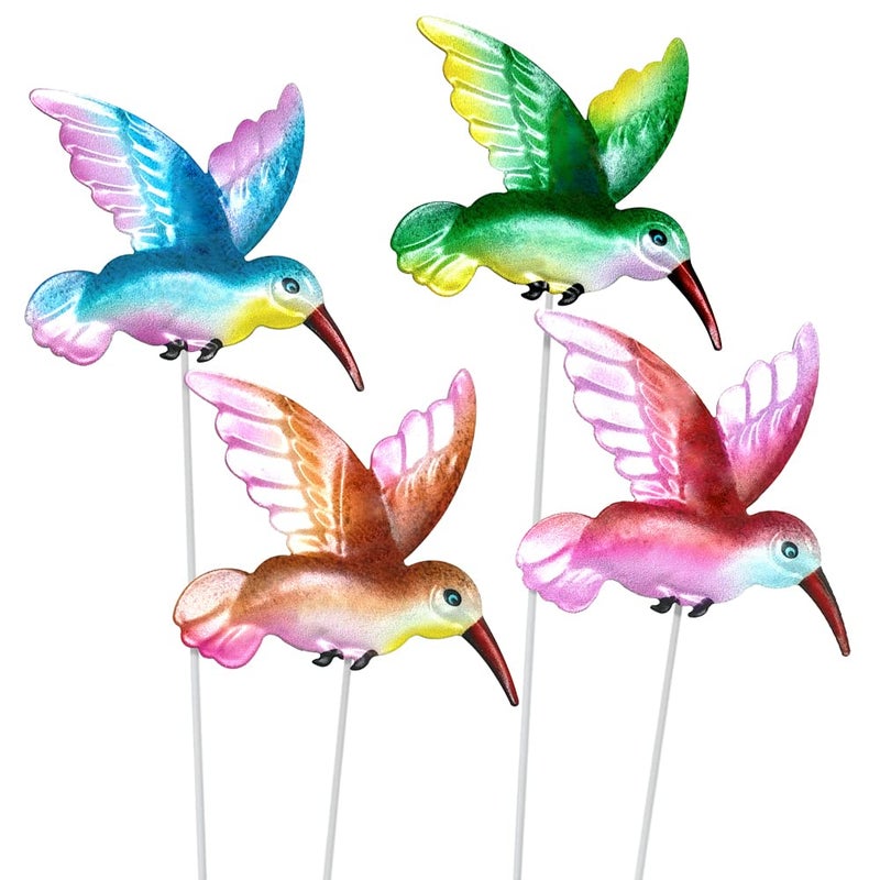 Betinyar 4 Pcs Hummingbird Garden Metal Stakes Set 14 Inch Tall Hummingbird Garden Stakes Decor Outdoor Garden Decor Metal Bird Decorative Garden Stakes for Lawn Pathway Patio Plant Pot Flower Bed Bird
