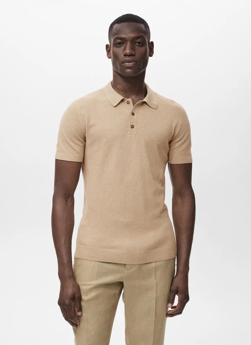 Mango Man Fine-knit cotton polo t- shirt