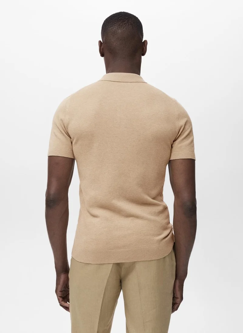 Mango Man Fine-knit cotton polo t- shirt