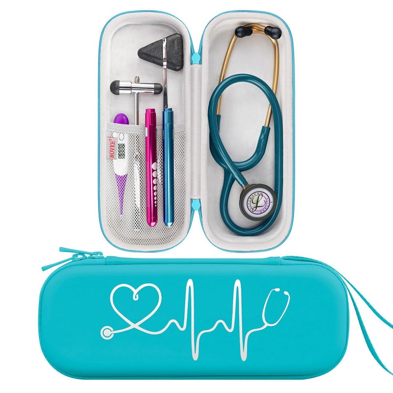 BOVKE Travel Carrying Case Compatible with 3M Littmann Classic III, Lightweight II S.E, MDF Acoustica Deluxe Stethoscopes - Extra Room for Medical Scissors EMT Trauma Shears and LED Penlight, Emerald - Image 1
