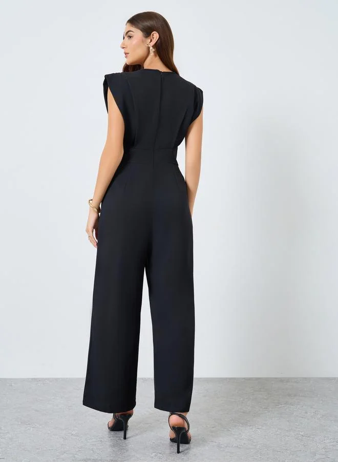 Take Two  Solid Fitted Waist Wide Leg Jumpsuit for Women | Best Price UAE