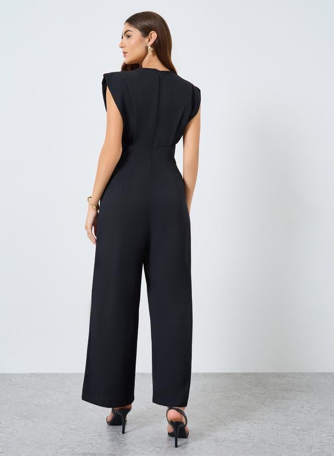 Take Two Solid Fitted Waist Wide Leg Jumpsuit - Image 4