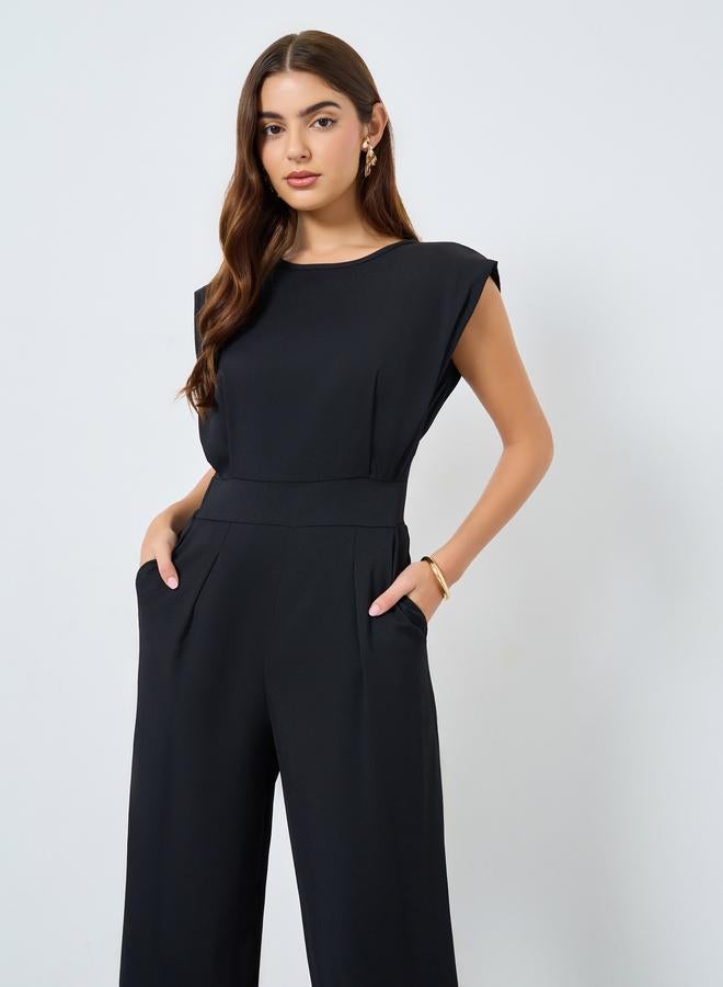 Take Two Solid Fitted Waist Wide Leg Jumpsuit - Image 2
