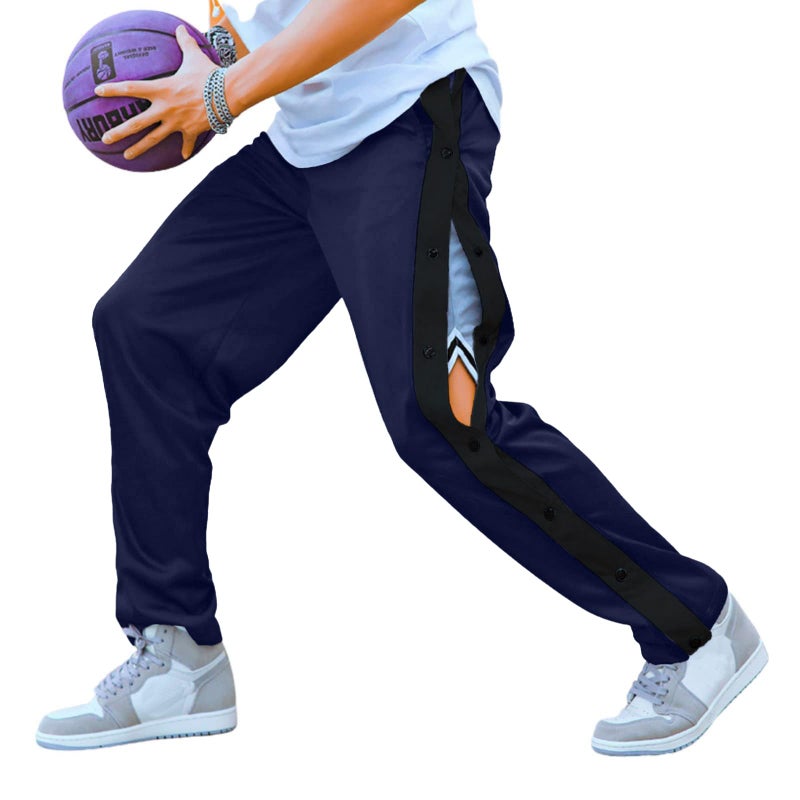 Deyeek Men's Tear Away Basketball Pants High Split Snap Button Casual Post-Surgery Sweatpants with Pockets Blue - Image 2
