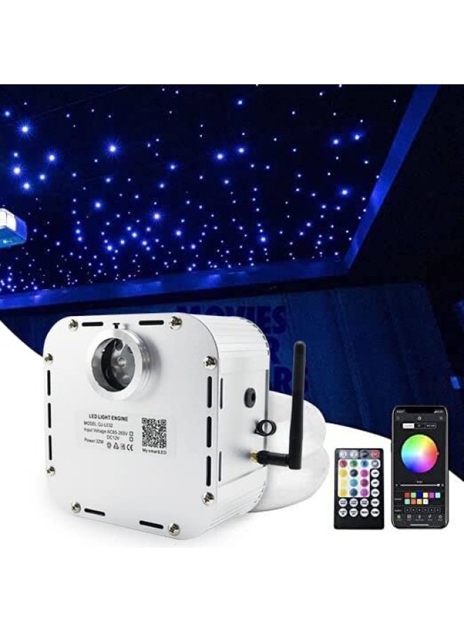 32W BLUETOOTH CONTROLLED FIBER OPTIC LIGHT STAR CEILING KIT LED RGBW LE ENGINE DRIVER WITH RF 28 KEY REMOTE CONTROL CRYSTAL CABLES 1000PCS0.03IN16.4FT