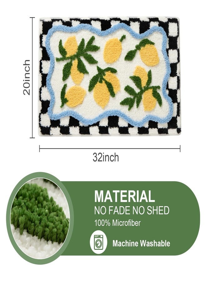 ORTIGIA Checkered Lemon Bath Rug for Bathroom, Cute Bathroom Mat Non Slip Soft Microfiber Absorbent Washable Rug for Laundry Home Decor, 20x32 inch - Image 2