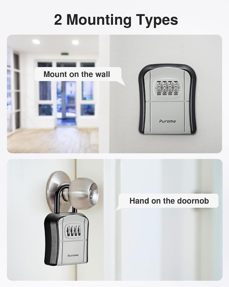 Puroma Portable Combination Lockbox - Wall-Mounted Key Storage Box for House Keys - Image 2