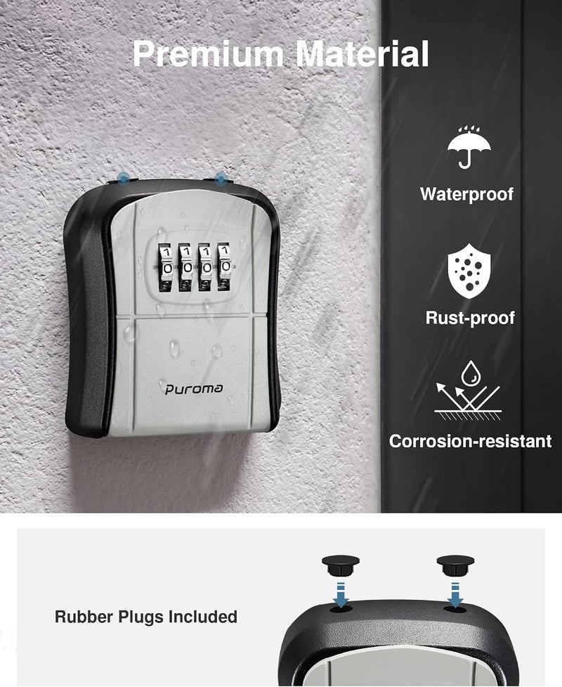 Puroma Portable Combination Lockbox - Wall-Mounted Key Storage Box for House Keys - Image 5